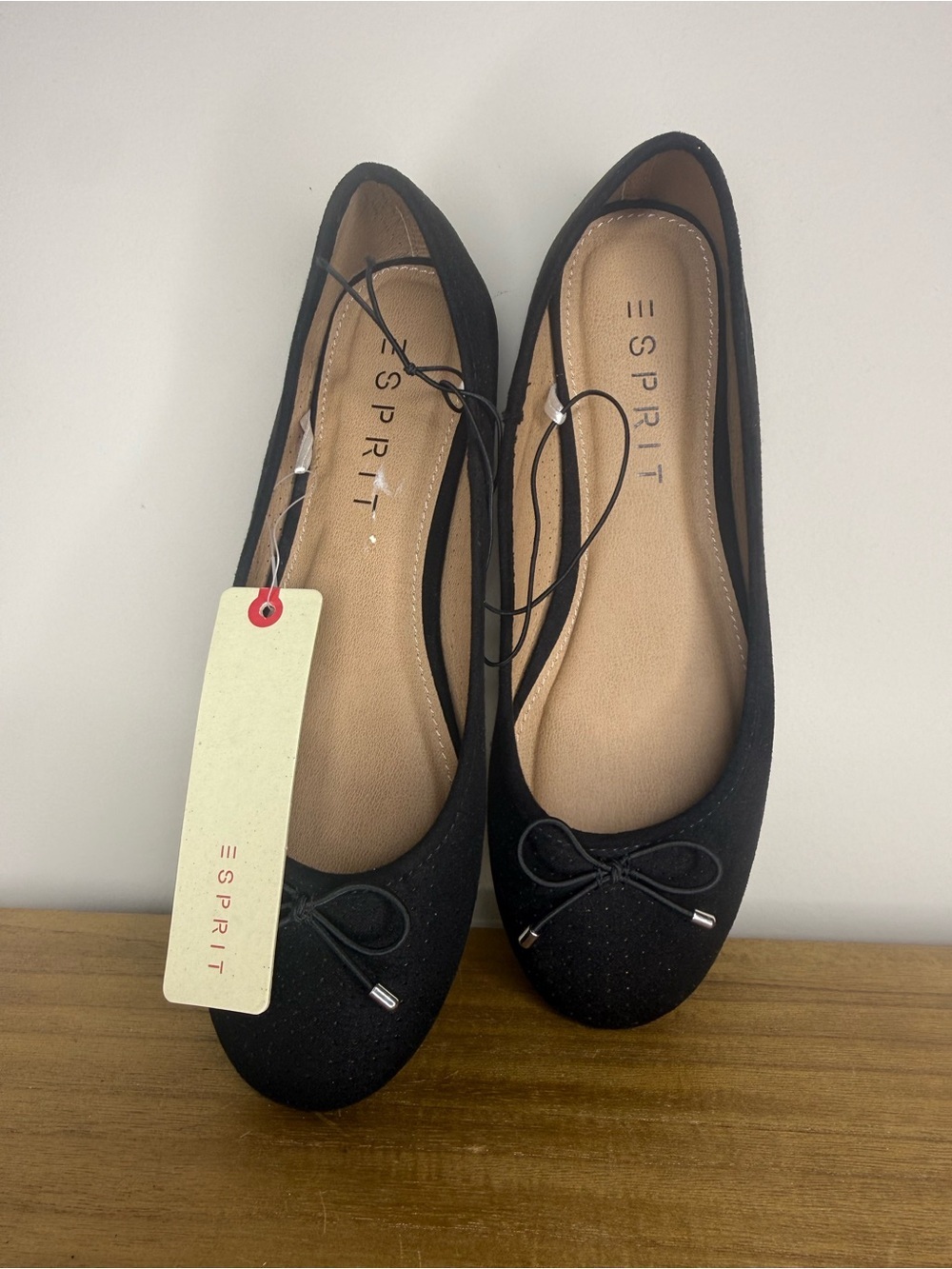Esprit Black faux Suede Ballet Flats with Bow - Picture 2 of 5